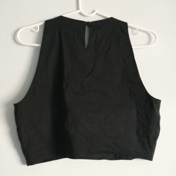 Zara Tank Top Women's L/S*Black Cut Out Cropped Sleeveless Stretch Minimalist - Picture 3 of 6